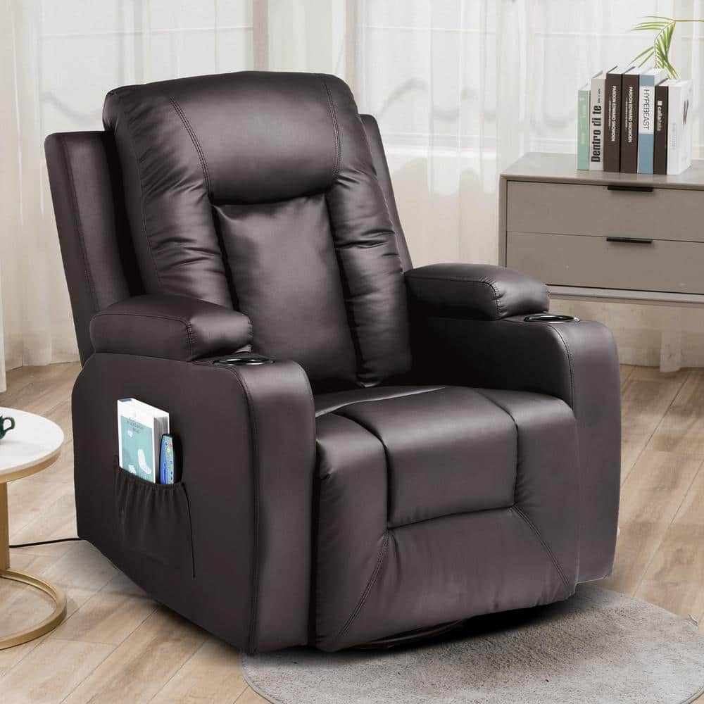 ComHoma Brown Faux Leather Recliner Chair Rocking Chair