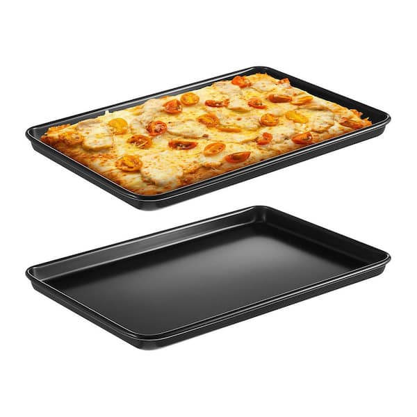 2 Pcs Carbon Steel Non Stick Rectangular Pizza Pan Set Sicilian Style Bakeware for Evenly Baked Pizzas