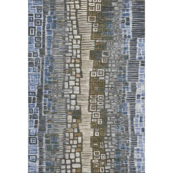 Mayfield Premium Machine Washable Abstract AMF2268 Denim 3 ft. x 5 ft. Area Rug