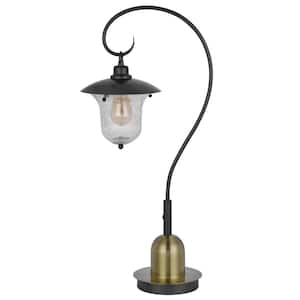 Walcott 32 in. H Charcoal Grey Metal Lantern Table Lamp for Living Room with Glass Shade