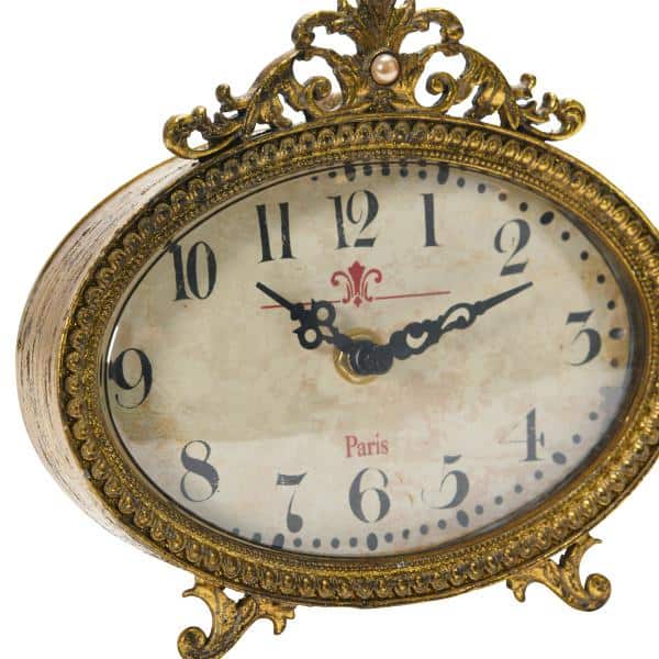 Distressed Gold and Pewter Mantel Clock with Intricate Detailing