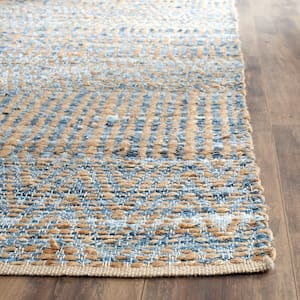 Cape Cod Natural/Blue 8 ft. x 8 ft. Square Striped Distressed Area Rug