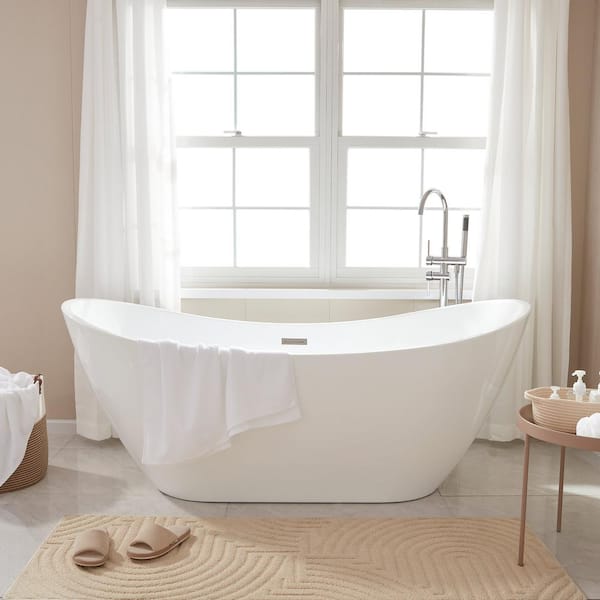 71 in. Acrylic Flatbottom Freestanding Bathtub in White/Polished Chrome