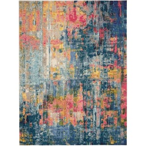 Celestial Blue/Yellow 8 ft. x 11 ft. Abstract Contemporary Area Rug
