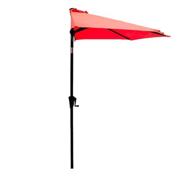 C-Hopetree 9 ft. Aluminum Market Push Button Tilt Half Patio Umbrella in Red Solution Dyed Polyester
