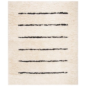 Kenya Ivory/Black 10 ft. x 14 ft. Striped Solid Color Area Rug