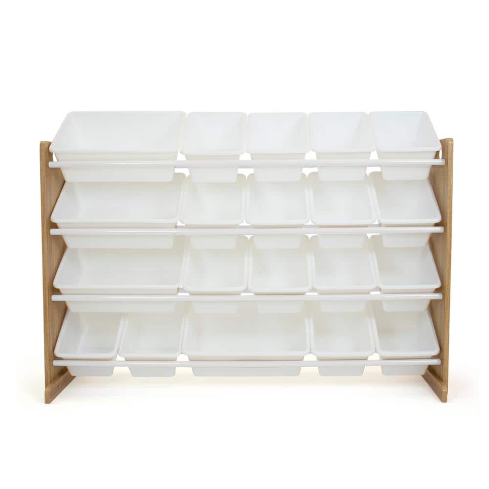 Natural Steel Rod Floor-Standing Storage Organizer with White Plastic Bins