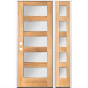 50 in. x 80 in. Modern Douglas Fir 5-Lite Right-Hand/Inswing Frosted Glass Clear Stain Wood Prehung Front Door