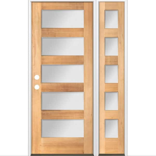 Krosswood Doors 50 in. x 80 in. Modern Hemlock 5-Lite Right-Hand/Inswing Frosted Glass Clear Stain Wood Prehung Front Door w/RSL