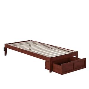 Colorado Walnut Twin Extra Long Solid Wood Storage Platform Bed with Foot Drawer and USB Turbo Charger