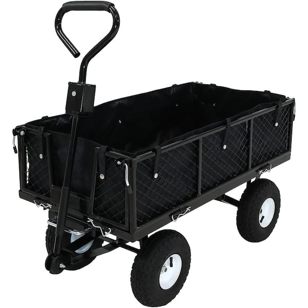 Sunnydaze Decor Heavy-Duty Steel Dump Utility Garden Cart Black