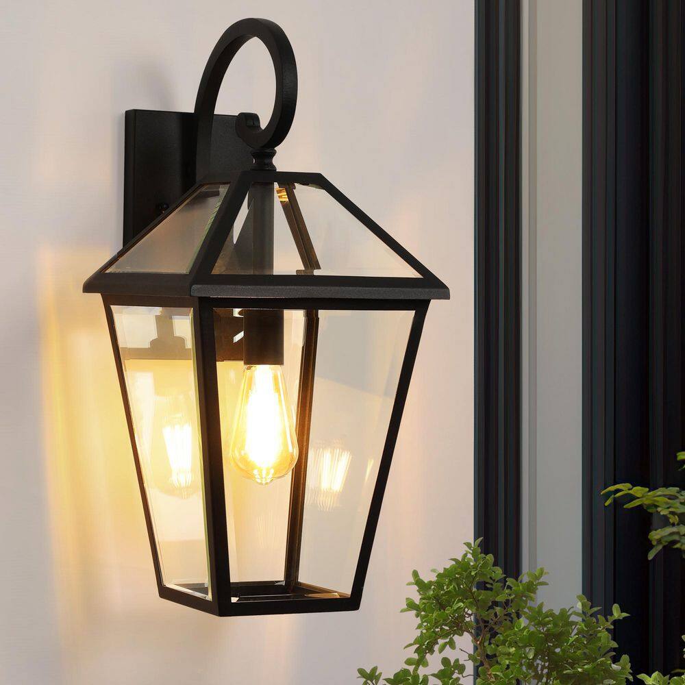 Modern 21 in. 1-Light Weathered Matte Black Hardwired Outdoor Wall Light Lantern Porch Sconce with Clear Glass price history on PriceWatchPro