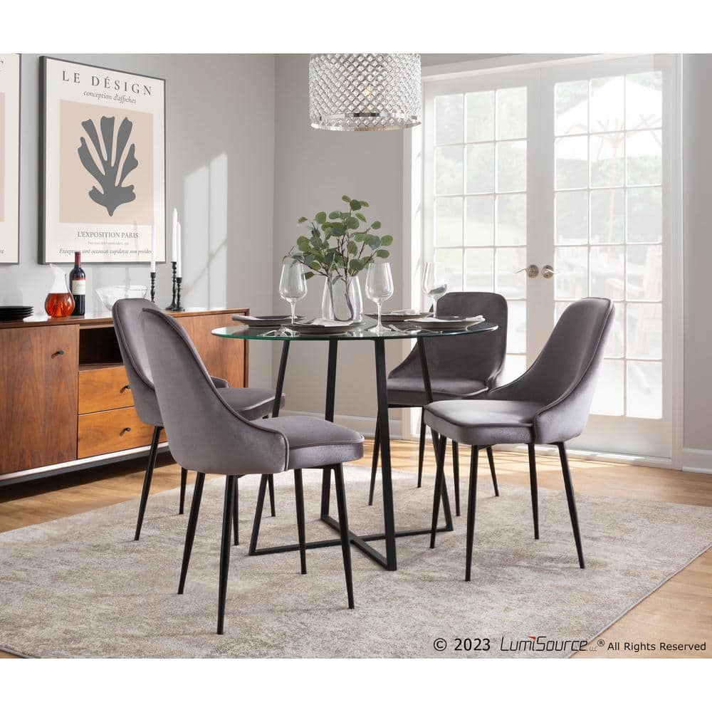 High Silver Velvet Upholstered Side Chair with Black Metal Frame
