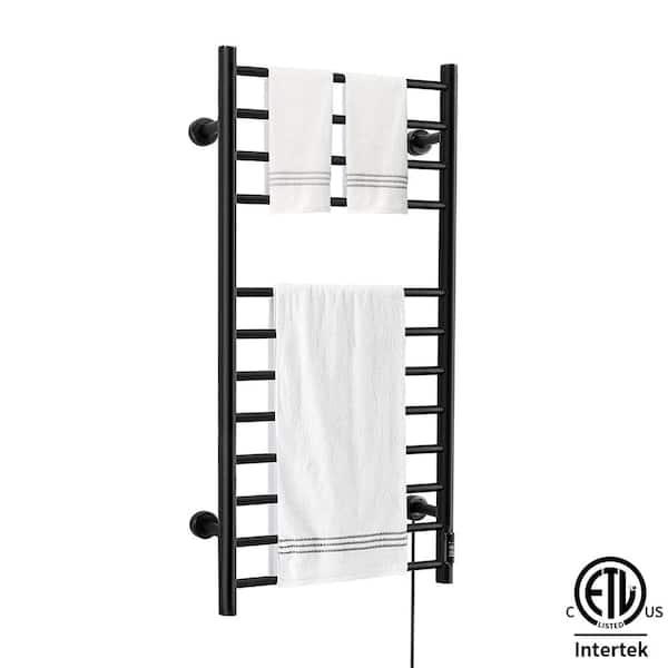 UKISHIRO Wall Mounted Electric Towel Warmer with Built-in Timer， Plug-in/Hardwired, Matte Black