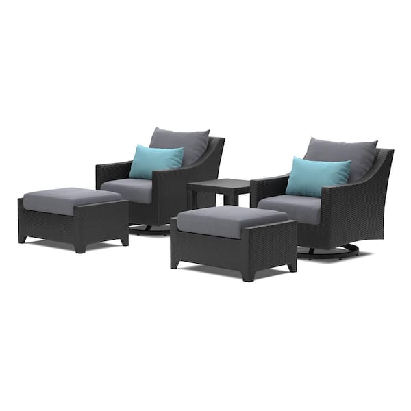 RST BRANDS Deco 5-Piece Wicker Motion Patio Conversation Set with Gray Cushions