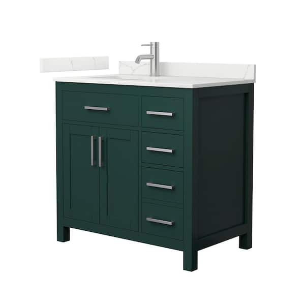 Wyndham Collection Beckett 36 in. Single Freestanding Green Bath Vanity with Giotto Quartz Top (Assembled)