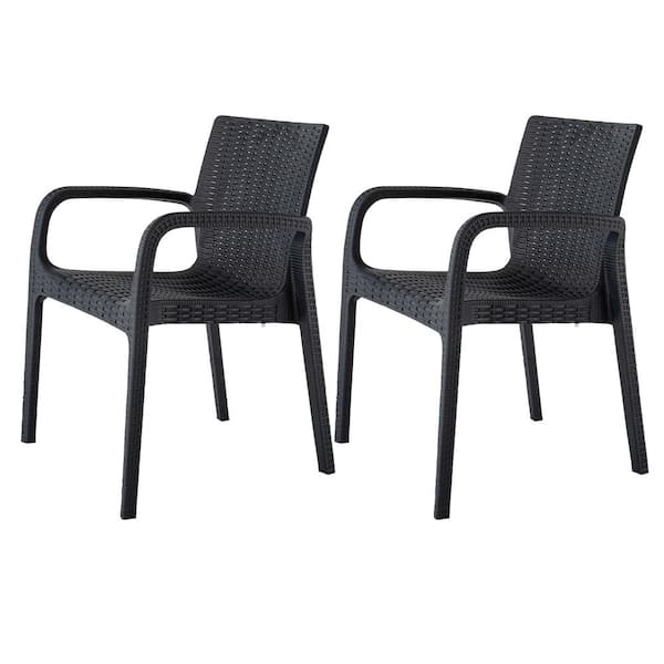 Lagoon Koppla Black Stackable Plastic Outdoor Dining Chair (2-Pack)