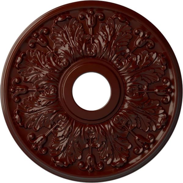 Ekena Millwork 1-1/8" x 16-1/2" x 16-1/2" Polyurethane Apollo Ceiling Medallion, Brushed Mahogany
