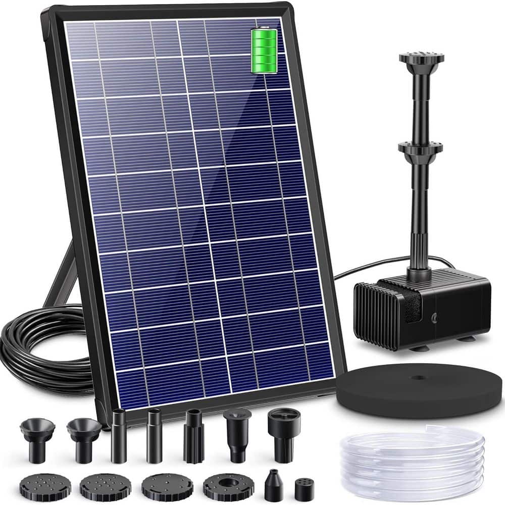 Solar Fountain Pump with Battery Backup for All-Day Use, 5 ft. Tubing, 5 Nozzles for Bird Bath, Garden Pond, Fish Tank price history on PriceWatchPro