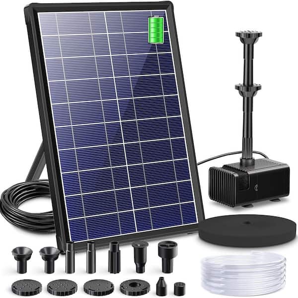 Solar Fountain Pump with Battery Backup for All-Day Use, 5 ft. Tubing, 5 Nozzles for Bird Bath, Garden Pond, Fish Tank