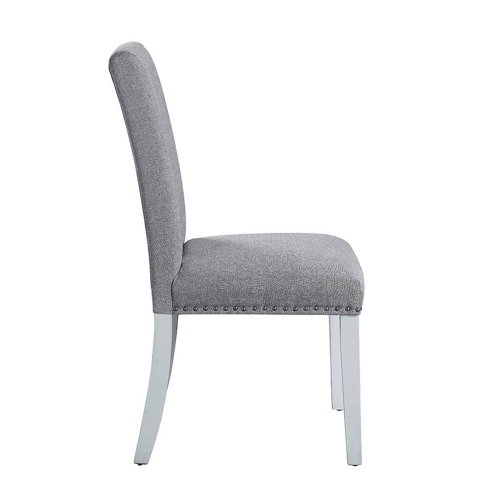 Gray Linen Upholstered Side Chair with Wood Legs, Set of 2