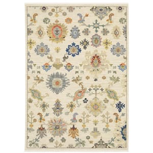 Lavista Ivory/Multi-Colored Doormat 3 ft. x 5 ft. Vintage Persian Oriental Wool/Nylon Blend Indoor Area Rug