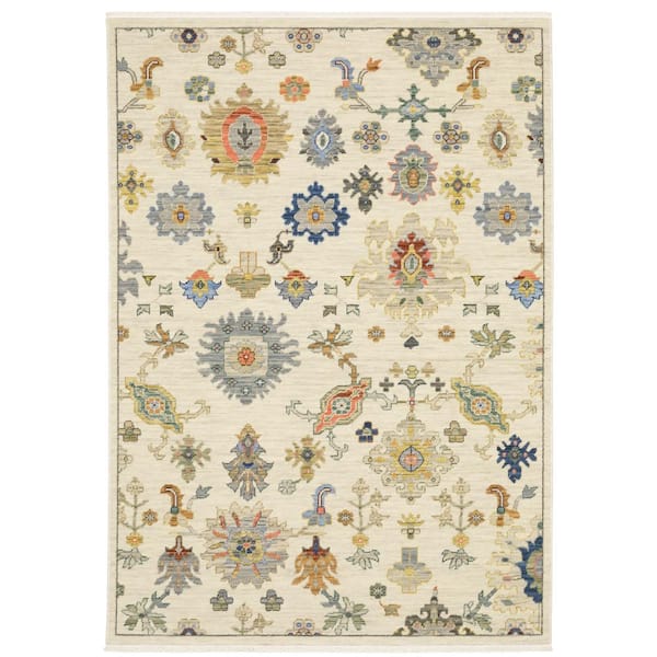 AVERLEY HOME Lavista Ivory/Multi-Colored 8 ft. x 11 ft. Vintage Persian Oriental Wool/Nylon Blend Indoor Area Rug