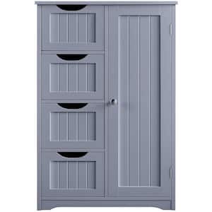 22 in. W x 12 in. D x 32.5 in. H Gray Bathroom Linen Cabinet Floor Storage Cabinet with 1 Cupboard and 4 Drawers