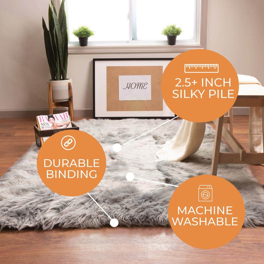 Gray Faux Sheepskin Fur Shag Area Rug 3' x 5'