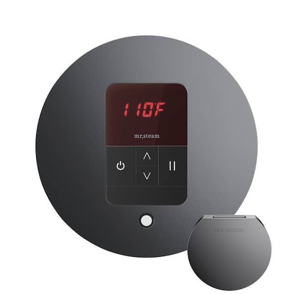 Mr. Steam Basic Butler Steam Shower Control Package with Round iTempo Control and Linear Steamhead in Brilliant Black