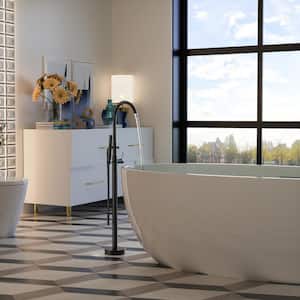 1-Handle Freestanding Floor Mount Roman Tub Faucet Bathtub Filler with Hand Shower in Matte Black