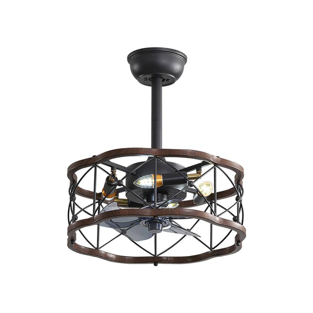 FIRHOT 18 in. Indoor/Outdoor Retro Dark Brown Metal Frame Ceiling Fan ...