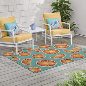 Orange/Blue 8 ft. x 10 ft. Tropical Orange Slices Indoor/Outdoor Area Rug