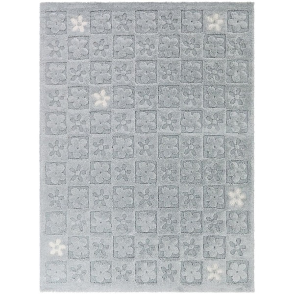 Alyson Teal 7 ft. 10 in. x 10 ft. Checkered Floral Area Rug