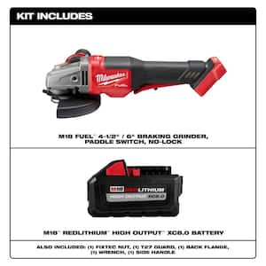 M18 FUEL 18V Lithium-Ion Brushless Cordless 4-1/2 in./6 in. Braking Grinder w/HIGH OUTPUT XC 8.0 Ah Battery