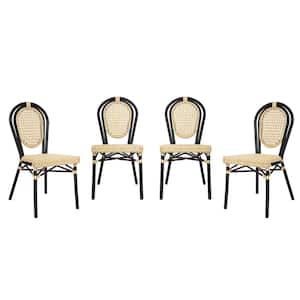 Black Aluminum Outdoor Dining Chair in Brown Set of 4
