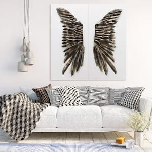 48 in. x 24 in. "The Wings" Primo Mixed Media Iron Wall Sculpture on Canvas Diptych (Set of 2)