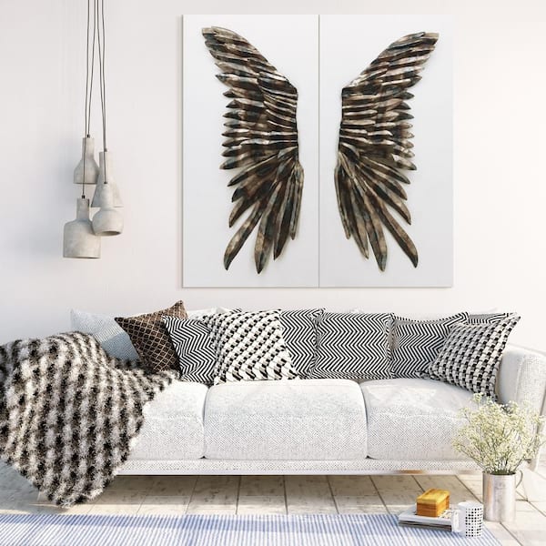 Empire Art Direct 48 in. x 24 in. "The Wings" Primo Mixed Media Iron Wall Sculpture on Canvas Diptych (Set of 2)