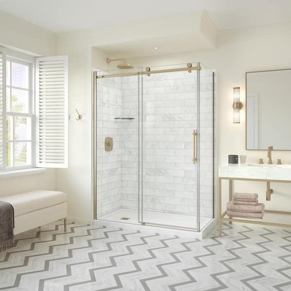 Odyssey SC 60in. x 32in. x 78in. 8mm Frameless Sliding Shower Door for Corner Installation w/Clear glass in Brushed Gold