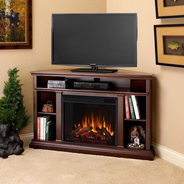 Corner Media Console Electric Fireplace, Calie Entertainment Center Electric Fireplace In Dark Espresso By Real Flame