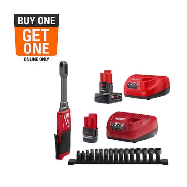 M12 FUEL INSIDER 12V Lithium-Ion Brushless Cordless 1/4in-3/8in Extended Reach Box Ratchet Kit w/ M12 4.0Ah Starter Kit