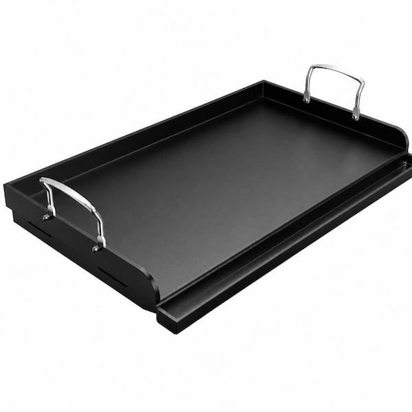 25×16 in. Nonstick Cast Iron Griddle for Gas Grill, Heavy Duty BBQ Flat Top with Grease Drain