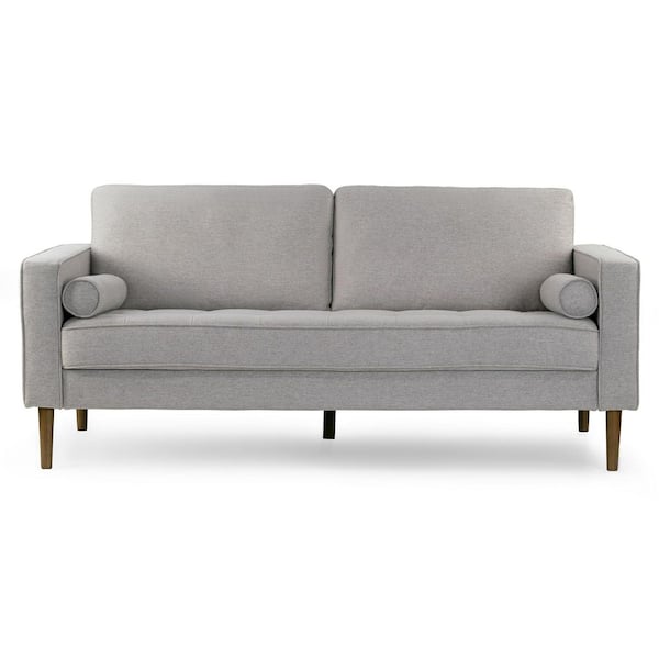 Bisera 73.75 in. Straight Arm Twill Tufted Fabric Rectangle Sofa in Beige