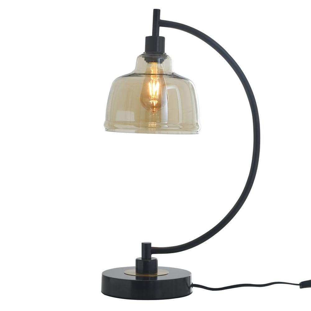 Black Arc Table Lamp with Glass Pendant Shade