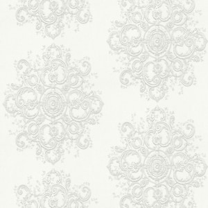 ELLE Decoration Collection Cream/Light Silver Baroque Damask Vinly on Non-Woven Non-Pasted Wallpaper Roll(Covers 57sqft)