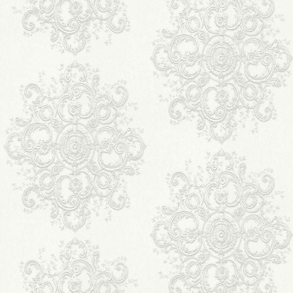 Elle Decor ELLE Decoration Collection Cream/Light Silver Baroque Damask Vinly on Non-Woven Non-Pasted Wallpaper Roll(Covers 57sqft)