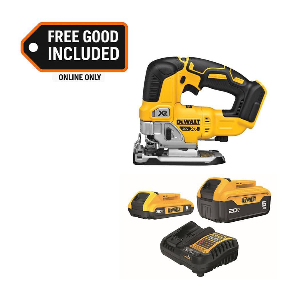 DEWALT 20-Volt MAX XR Lithium-Ion Cordless Brushless Jigsaw with 20-Volt MAX 5.0 Ah and 2.0 Ah Battery Packs and Charger DCS334BWB225-2C