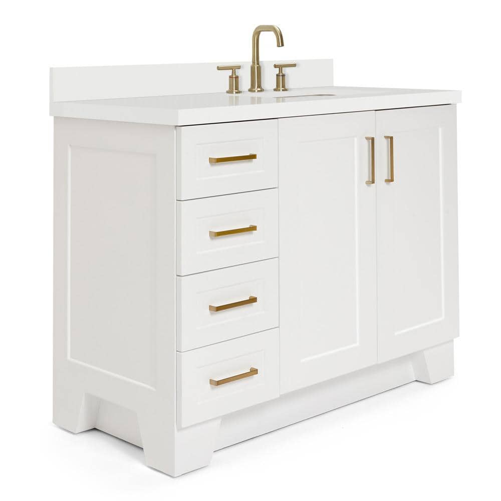 Taylor 43" White Quartz Single Sink Vanity with Brass Hardware