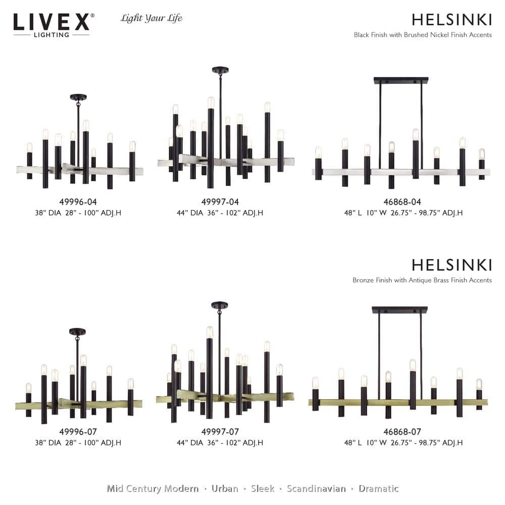 Helsinki 12-Light Bronze and Antique Brass Chandelier