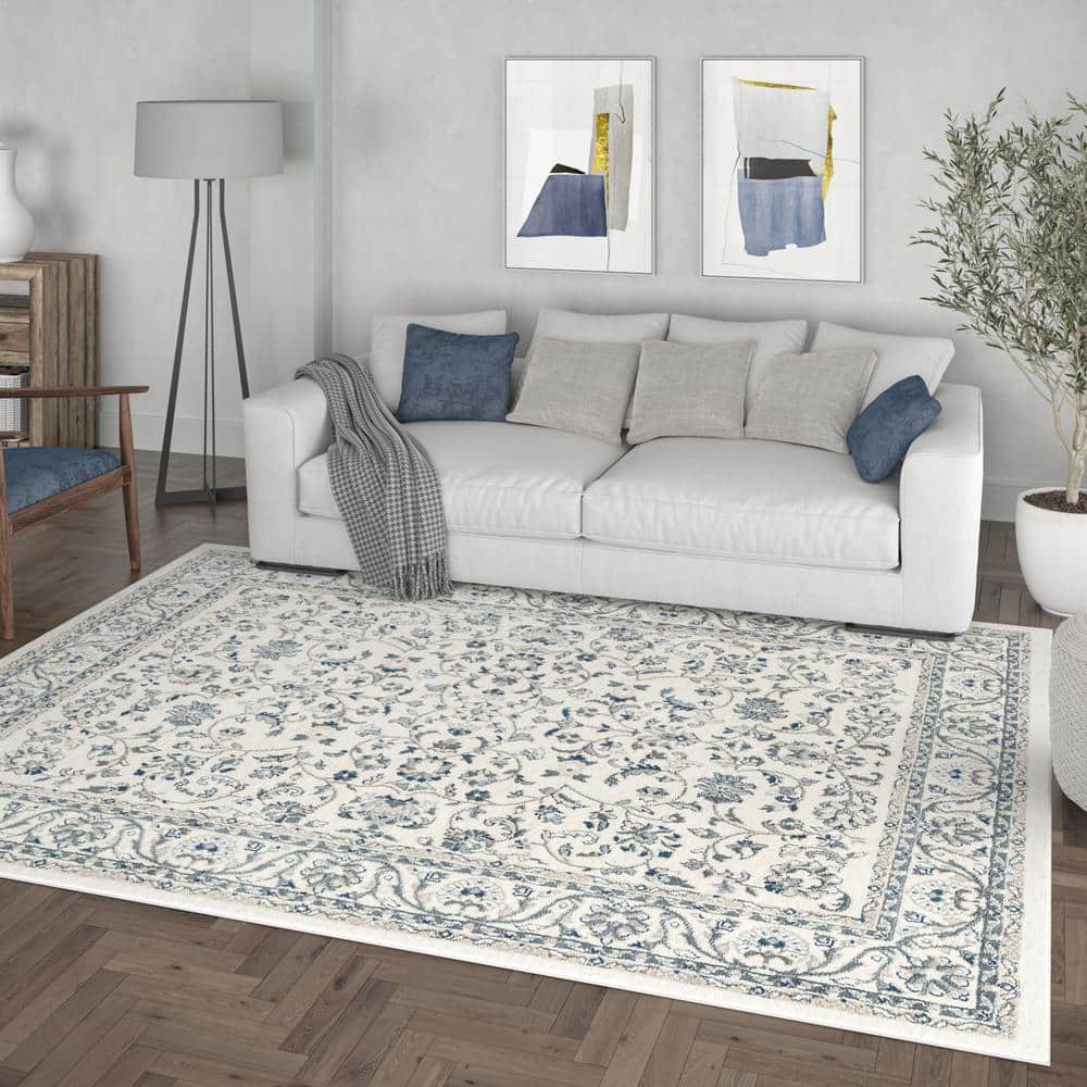 Madison Cream Floral Synthetic 2x3 Rectangular Area Rug